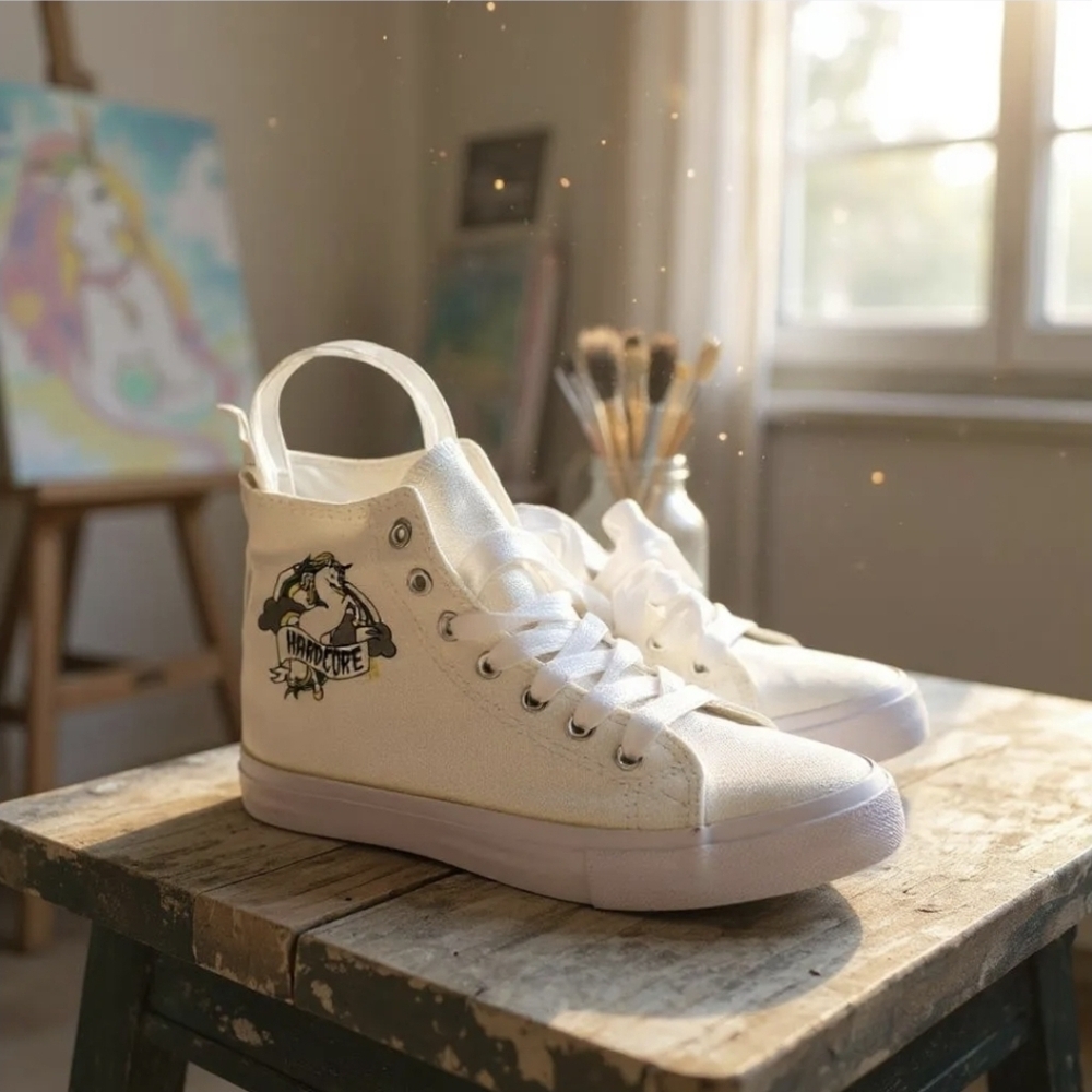 Hot Topic ✦ Canvas High-Top Sneakers ✦ Unicorn Graphic Lace-Up Pull Tab Sz 7 NWT